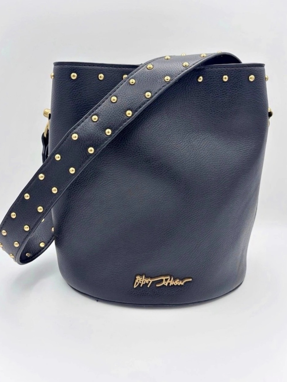 Betsey Johnson gothic style Studded Bucket Shoulder Bag in Black with gold